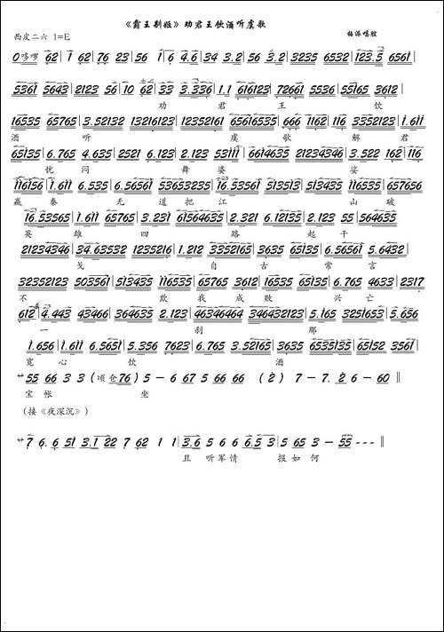 《霸王别姬》劝君王饮酒听虞歌-京剧《霸王别姬》选段、琴谱-京剧唱谱