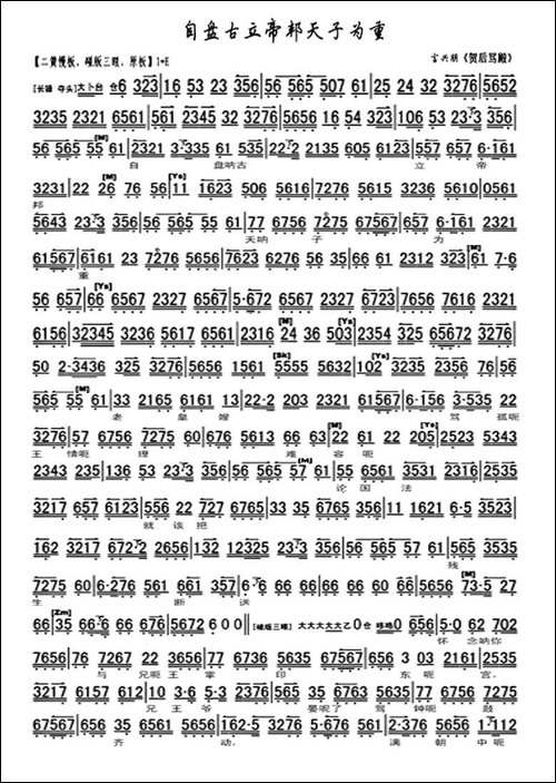 自盘古立帝邦天子为重-《贺后骂殿》选段、琴谱-京剧唱谱