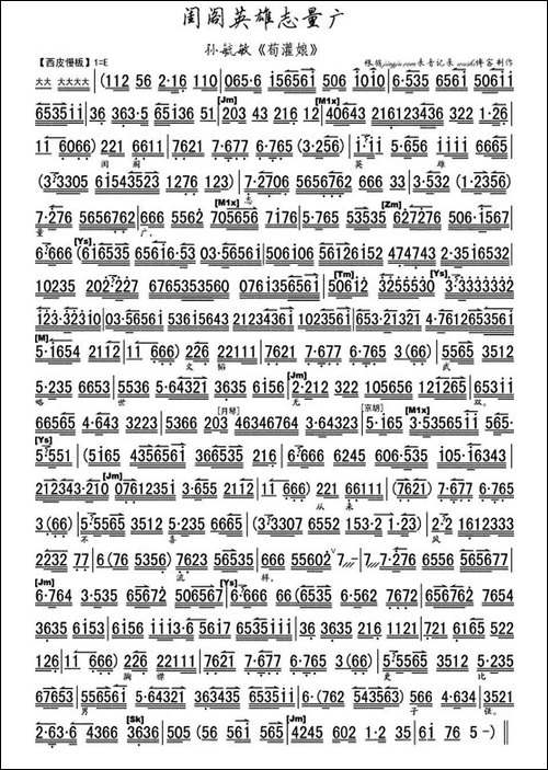闺阁英雄志量广-《荀灌娘》选段、琴谱-京剧唱谱