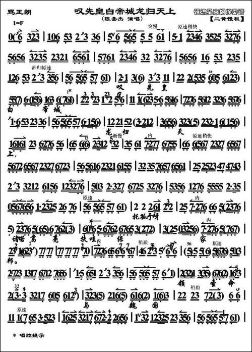 叹先皇白帝城龙归天上-《骂王》唱段、琴谱-京剧唱谱