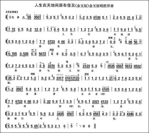 人生在天地间原有俊丑-《金玉奴》选段、京胡伴奏谱-京剧唱谱