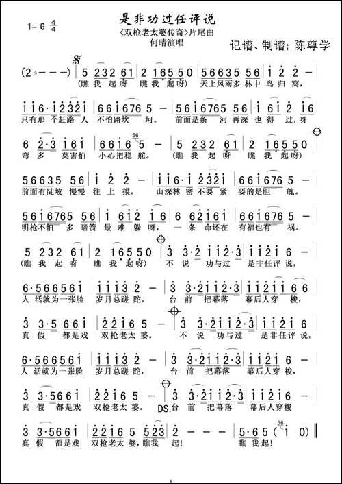是非功过任评说-电视剧《双枪老太婆》片尾曲