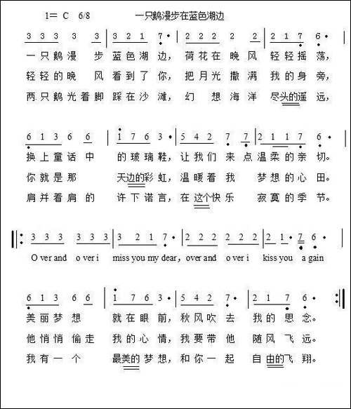 一只鹅漫步蓝色湖边