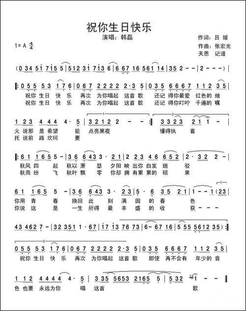 祝你生日快乐-吕媛词-张宏光曲
