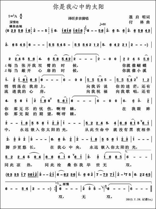 你是我心中的太阳-聂启明词-付林曲
