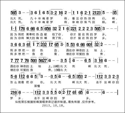 难忘北大荒-陈晓明词-孙思源曲