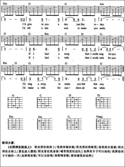 Sunshine-on-My-Shoulders-太阳照在我肩上-吉他谱