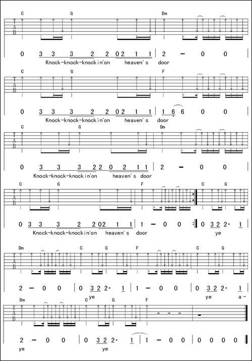 Knocking-On-Heavens-Door-吉他谱