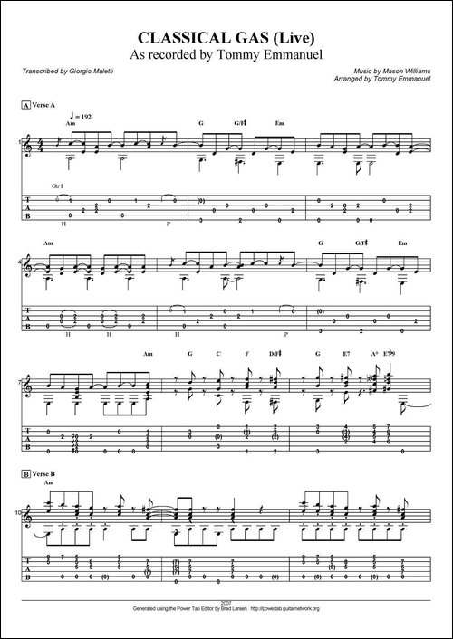 tommy-emmanuel：classical-gas-指弹吉他-吉他谱