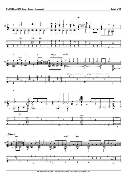 tommy-emmanuel：classical-gas-指弹吉他-吉他谱