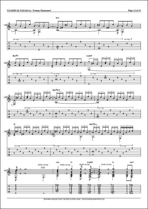 tommy-emmanuel：classical-gas-指弹吉他-吉他谱