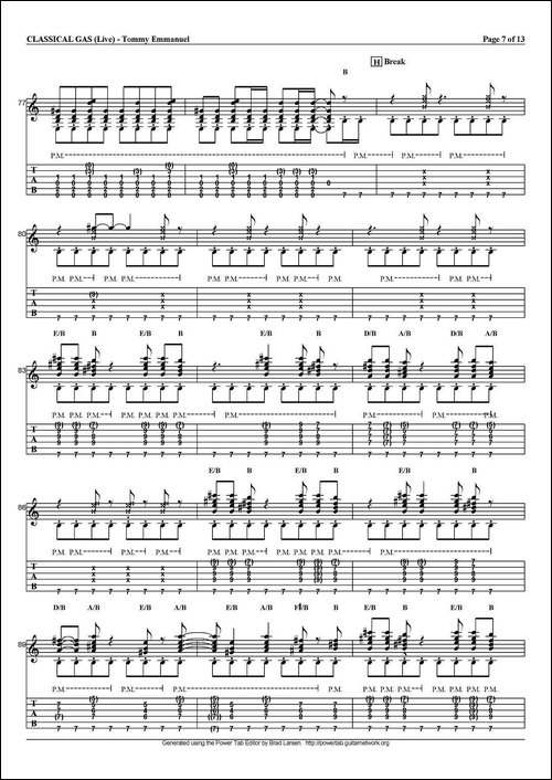 tommy-emmanuel：classical-gas-指弹吉他-吉他谱