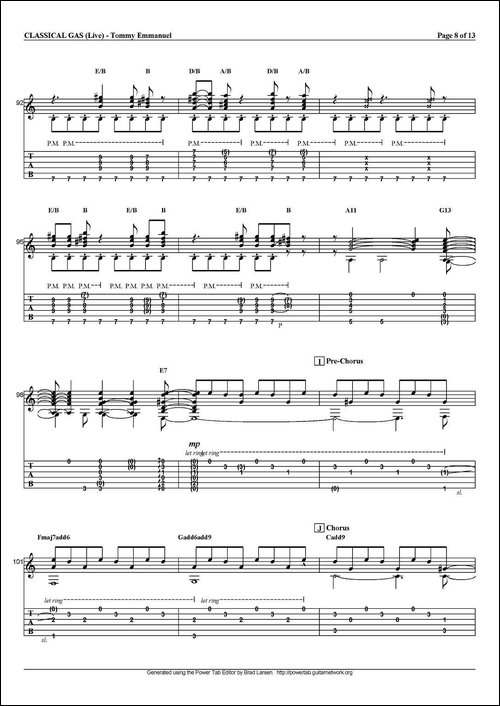 tommy-emmanuel：classical-gas-指弹吉他-吉他谱