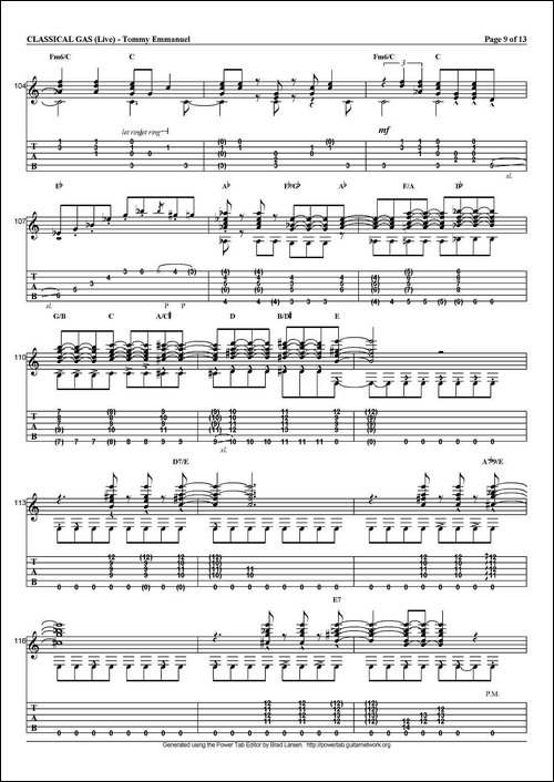 tommy-emmanuel：classical-gas-指弹吉他-吉他谱