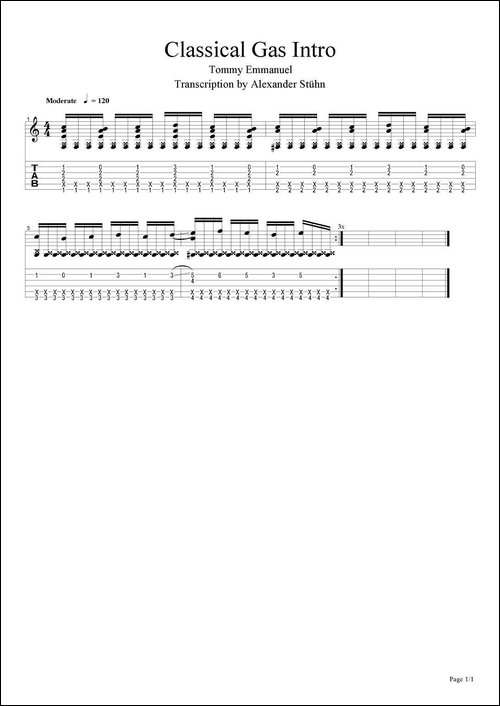 tommy-emmanuel：classical-gas-intro-指弹吉他-吉他谱