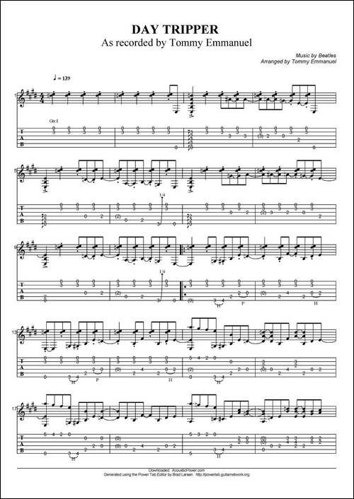 tommy-emmanuel:day-tripper-指弹吉他-吉他谱