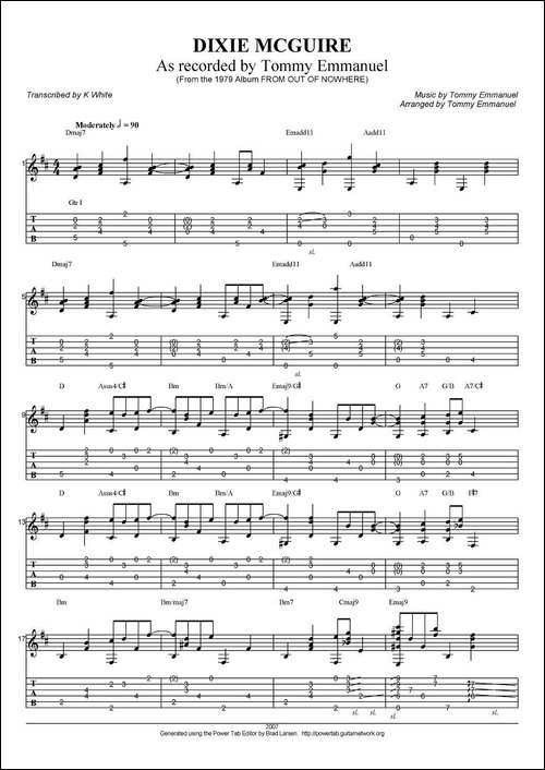 tommy-emmanuel:dixie-mcguire-指弹吉他-吉他谱