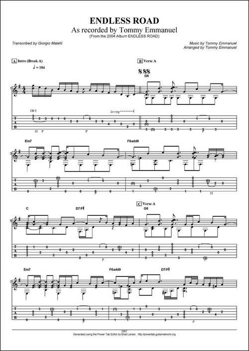tommy-emmanuel:endless-road-指弹吉他-吉他谱