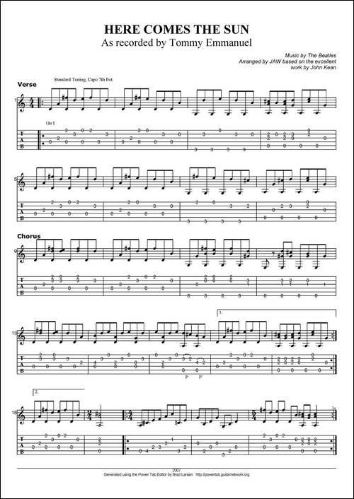 tommy-emmanuel：here-comes-the-sun-指弹吉他-吉他谱