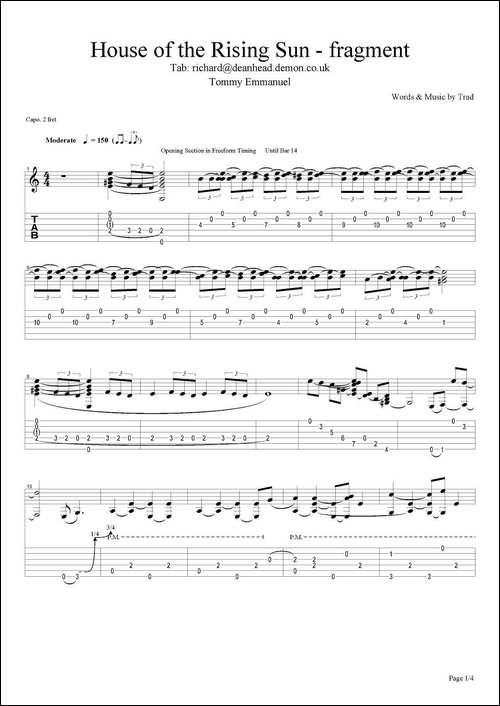tommy-emmanuel：house-of-the-rising-sun-fragment-指弹吉他-吉他谱