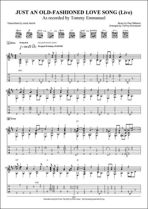 tommy-emmanuel：just-an-old-fashioned-love-song-指弹吉他-吉他谱