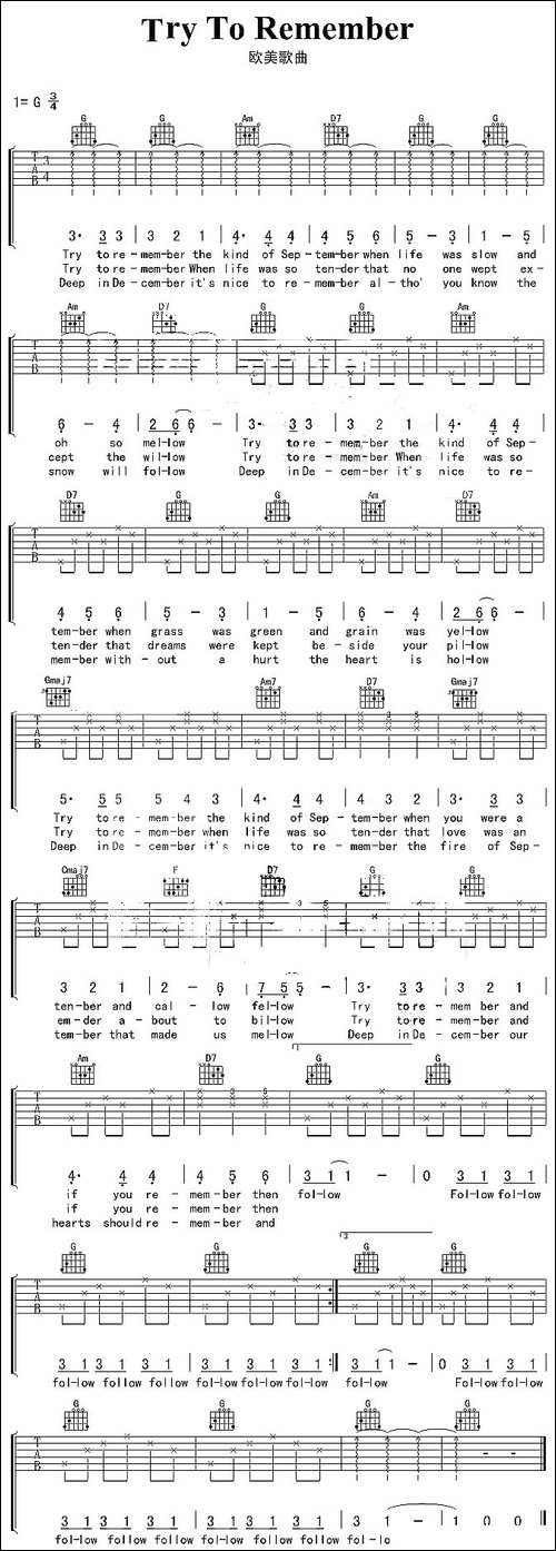 Try-To-Remember-吉他谱