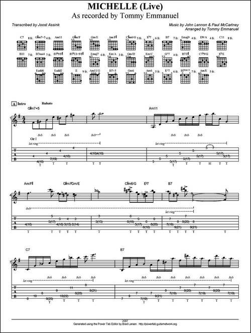 tommy-emmanuel：michelle--live-指弹吉他-吉他谱