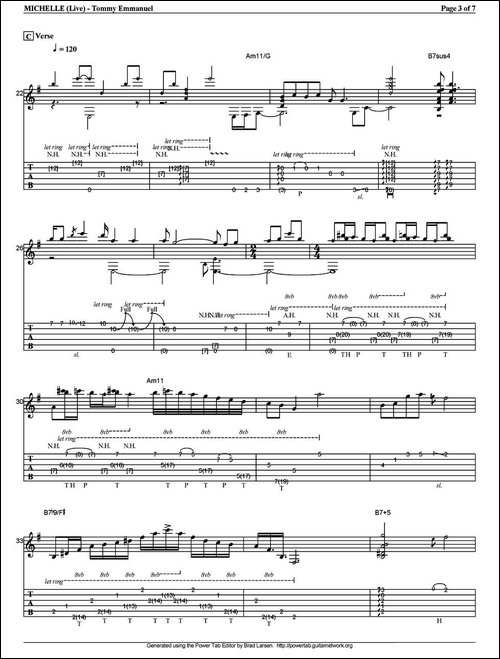 tommy-emmanuel：michelle--live-指弹吉他-吉他谱
