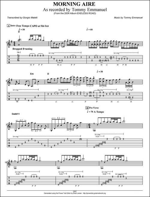 tommy-emmanuel：morning-aire-指弹吉他-吉他谱