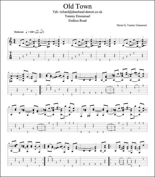 tommy-emmanuel：old-town-指弹吉他-吉他谱