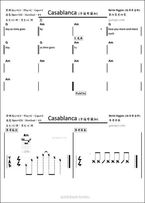 Casablanca-卡萨布兰卡-吉他谱