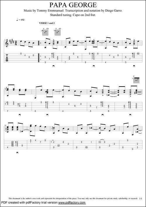 tommy-emmanuel：papa-george-指弹吉他-吉他谱