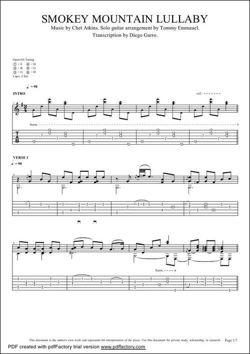 tommy-emmanuel：smokey-mountain-lullaby-指弹吉它-吉他谱