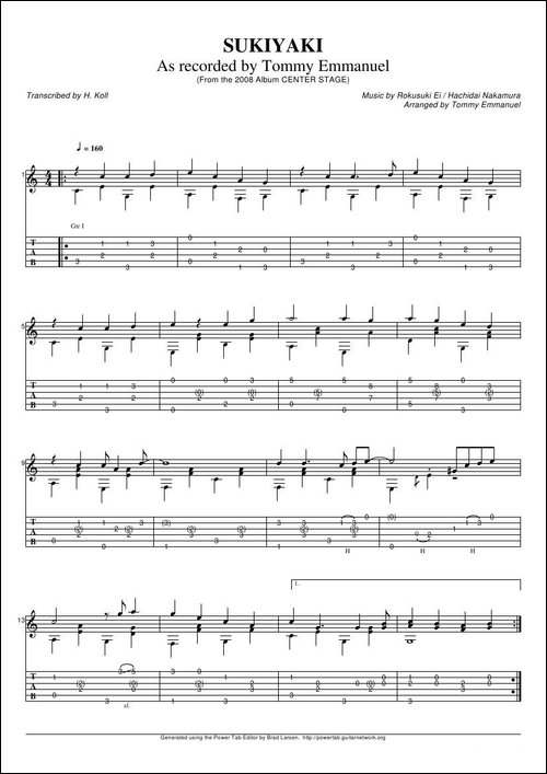 tommy-emmanuel：sukiyaki-2-指弹吉它-吉他谱