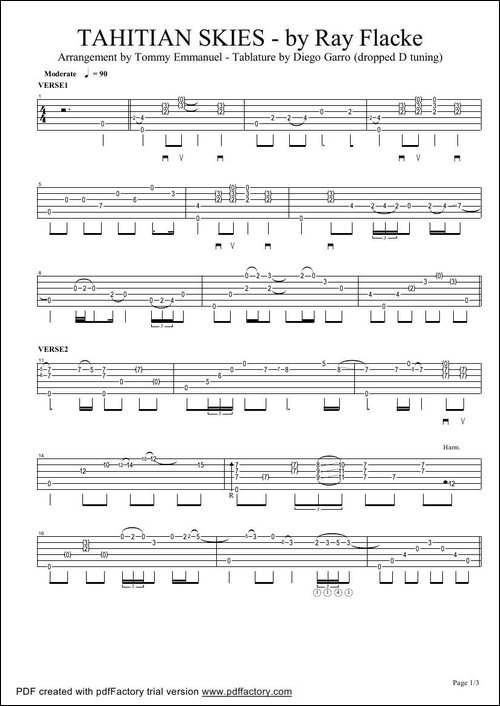 tommy-emmanuel：tahitian-skies-指弹吉它-吉他谱