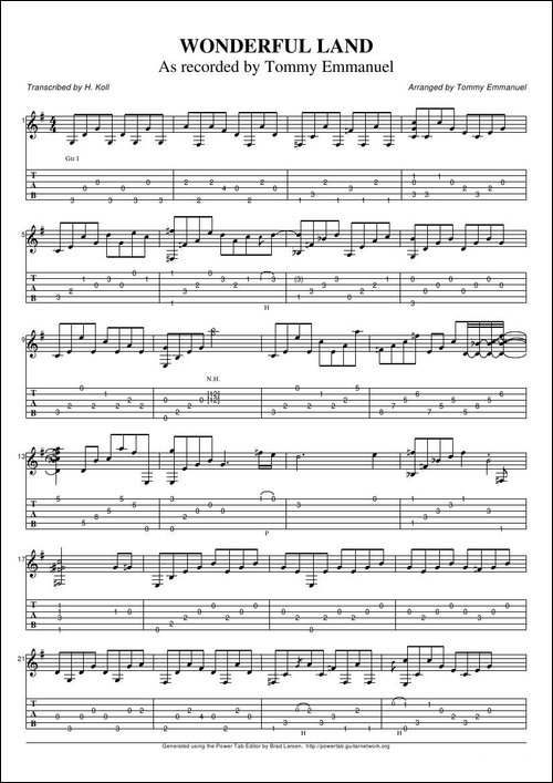 tommy-emmanuel：wonderful-land-live-指弹吉它-吉他谱