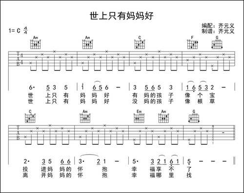 世上只有妈妈好-少儿吉他-吉他谱