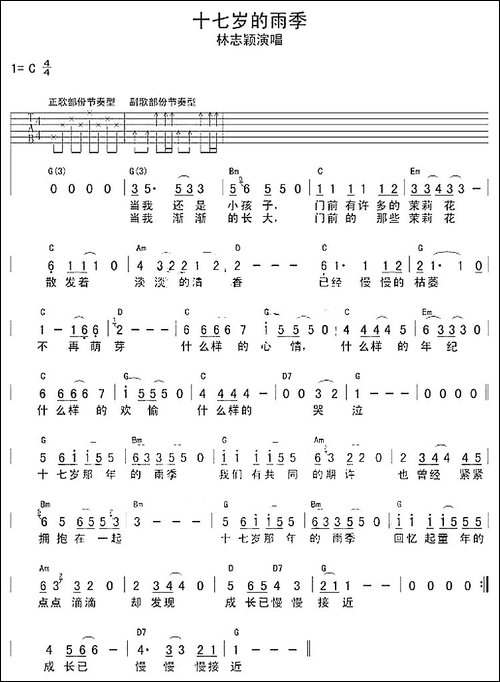 十七岁的雨季-吉他谱