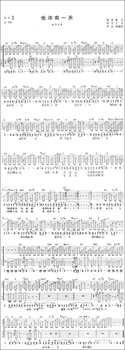 也许有一天-陈绮萱词-陈忠义曲-吉他谱