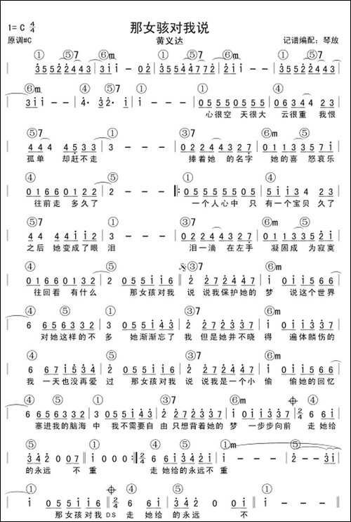 那个女孩对我说-琴放版-吉他谱