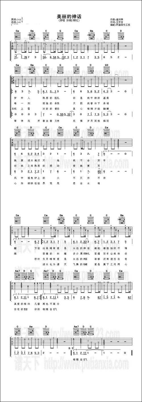 美丽的神话-阿潘音乐工场编配版-吉他谱