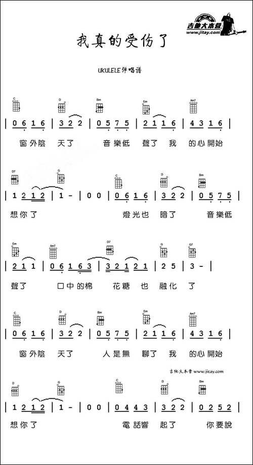 我真的受伤了-尤克里里谱-吉他谱