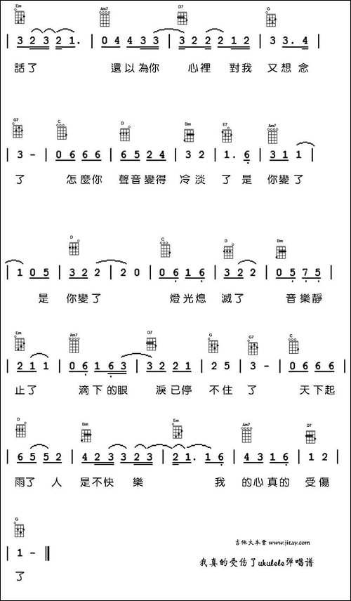 我真的受伤了-尤克里里谱-吉他谱