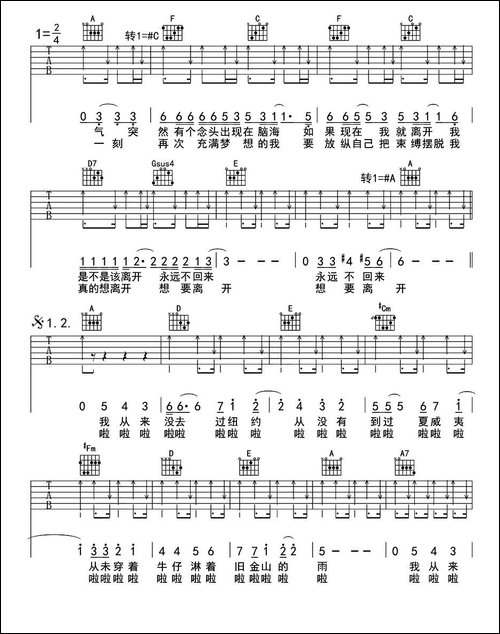 我从来没去过纽约-鬼手乐器编曲版-吉他谱
