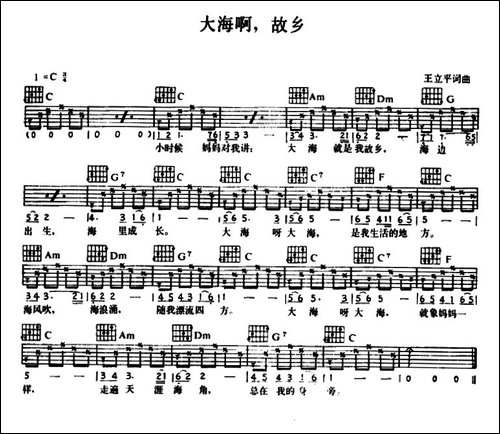 大海啊，故乡-吉他谱