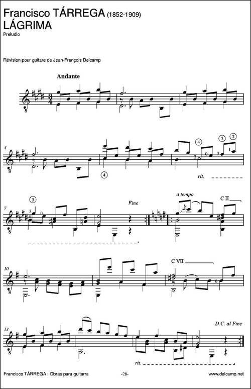 LAGRIMA-古典吉他-吉他谱