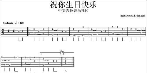 祝你生日快乐-简单版、指弹谱-吉他谱