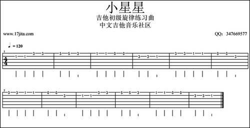 小星星-初级旋律练习曲、指弹谱-吉他谱