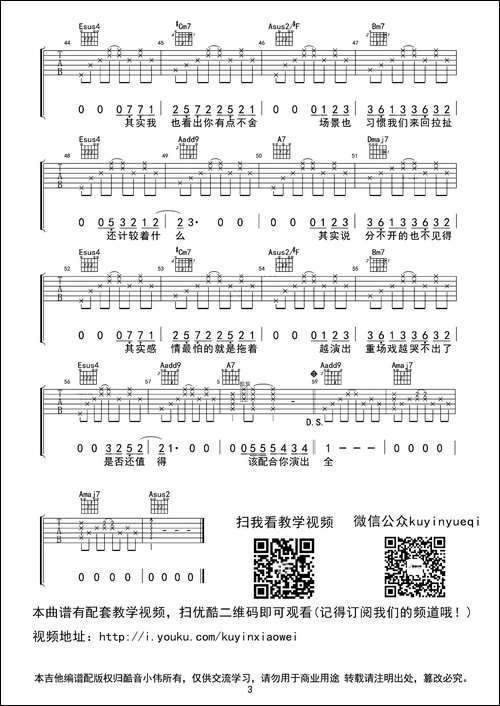 演员-薛之谦A调指法吉他谱-酷音小伟编配-吉他谱