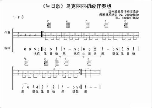 生日歌-乌克丽丽初级伴奏版-吉他谱